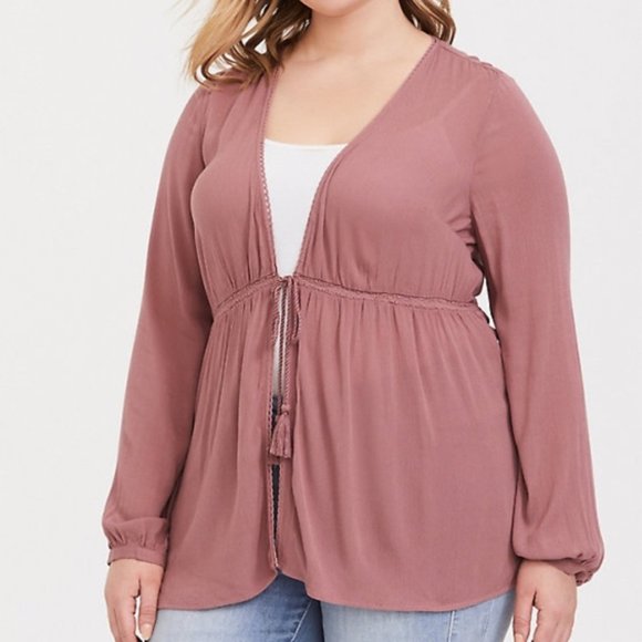 torrid Sweaters - Torrid 3 Mauve Tassel Tie Front Cardigan